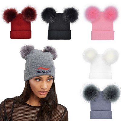 Double Pom Pom Beanie Hat