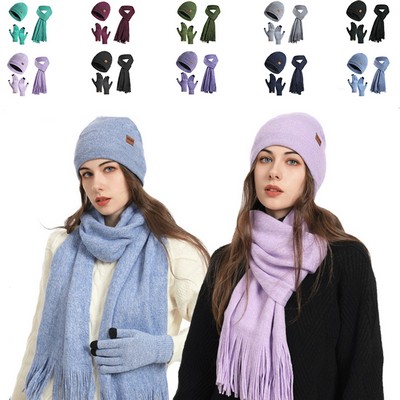 Winter Warm Hat/Scarf/Touchscreen Gloves Set