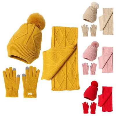 Winter Warm Thick Hat Scarf Gloves Set