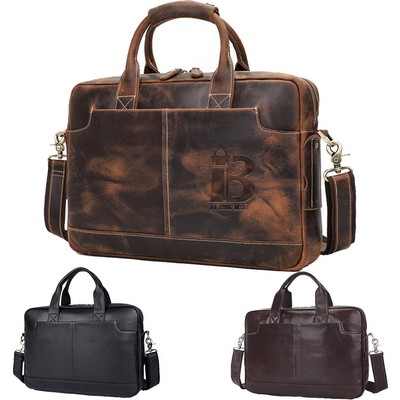 Genuine Leather Briefcase Messenger 15.6" Laptop Bag