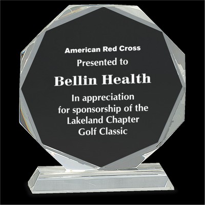 RUSH AWARD/Clear Crystal Octagon Award on Clear Pedestal Base (5¾")