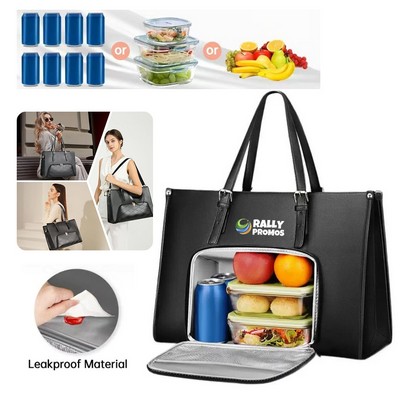 15.6" PU Leather Laptop Bag With Insulated Lunch Compartment