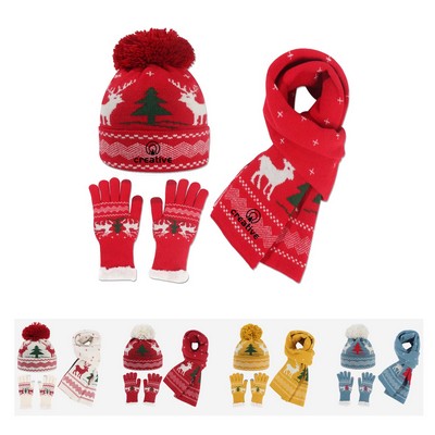 3 Piece Christmas Knitted Hat Set For Women