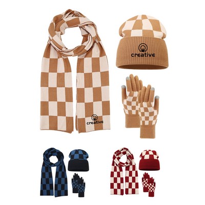 Plaid Knit 3-Piece Hat Suit