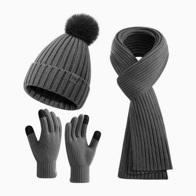 Winter Knit Beanie Hat Scarf and Touchscreen Gloves