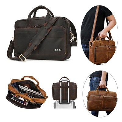 Full Grain Leather Briefcase For Men Business Laptop Bag