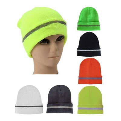 Reflective Unisex Adult Knit Cuffed Beanie Hat