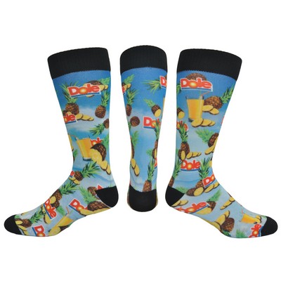 Made in the USA Flat Knit Dress Sock (Black Welt, Heel, and Toe) w/DTG Printing