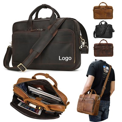 Full Grain Leather Briefcase for Men Business Messenger Bag