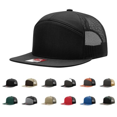 Richardson 7-Panel Trucker Snapback Hat w/Flat Bill
