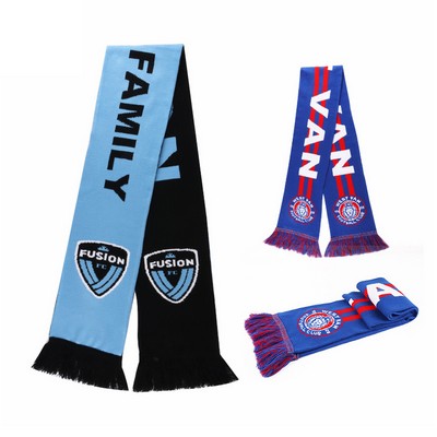 Double-Sided Stadium Knit Scarf With Fringe Acrylic Knitted Fans Scarf